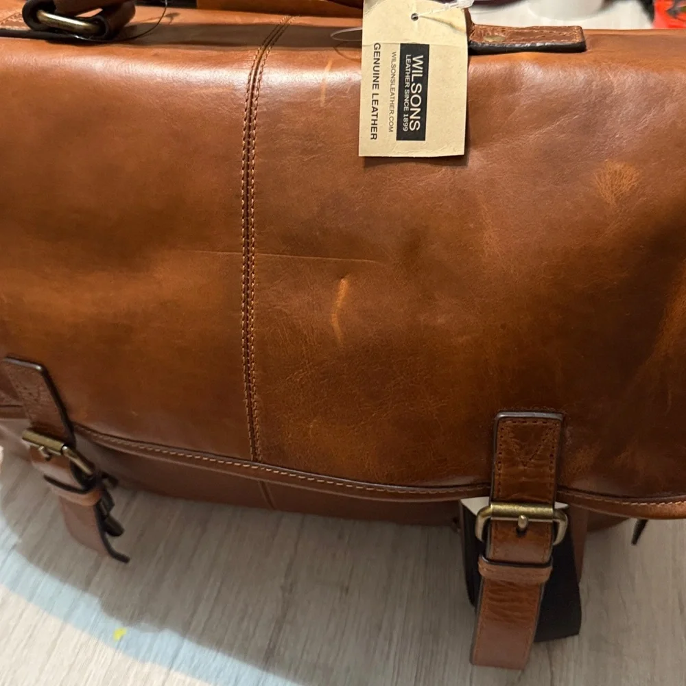 NWT Classic Brown Leather Men's Bag - Picture 8 of 9